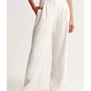 Abercrombie & Fitch A&F Sloane Low Rise Tailored Wide Leg Pant Cream-sz 31